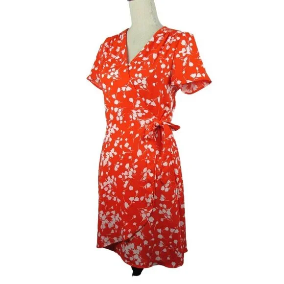 J.Crew Red and White Floral Printed Wrap Dress Size 2 Fall - Picture 3 of 7